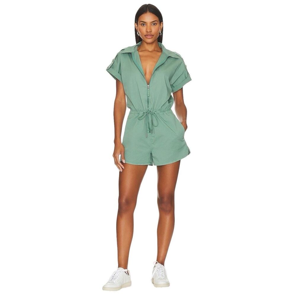 Pistola Meg Short Sleeve Zip Front Romper in Clover Size Small